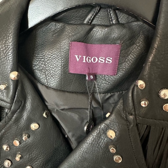 Vigoss Black Leather Jacket with Studs and Fringe - Picture 2 of 16